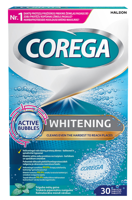 COREGA Whitening tabletes zobu protēžu tīrīšanai, 30 gab. - 1
