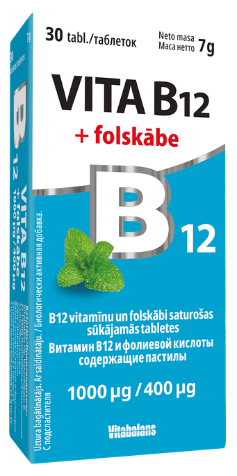 VITABALANS Vita B12 + folskābe 1000 µg /400 µg sūkājamās tabletes, 30 gab. - 1