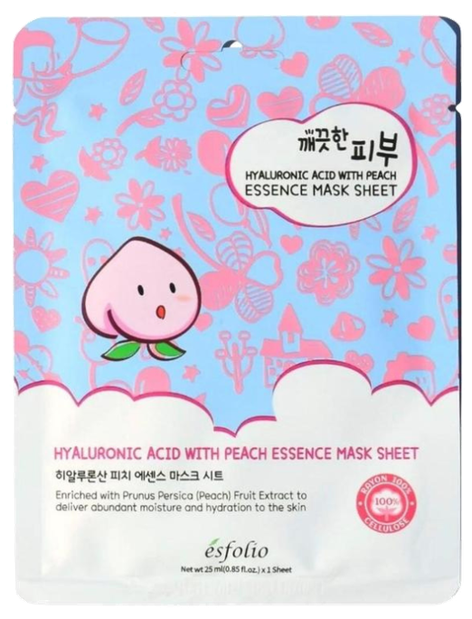 ESFOLIO Pure Skin Hyaluronic Acid Peach Essence auduma sejas maska, 1 gab. - 1