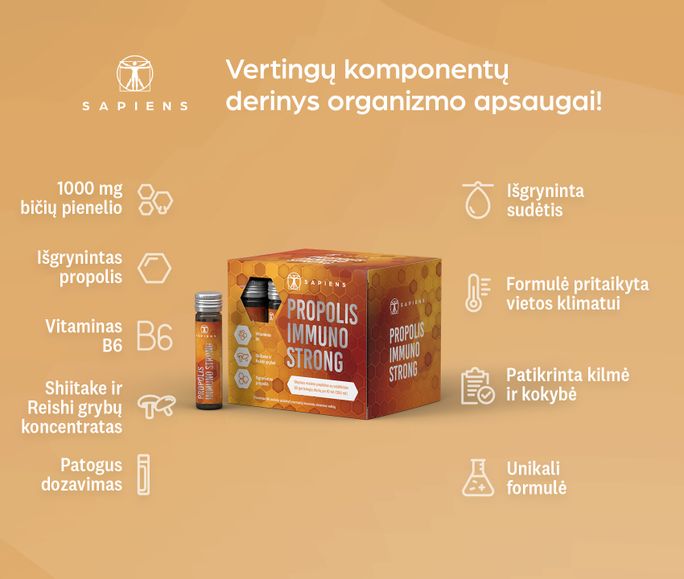 SAPIENS Propolis Immuno Strong ampulės, 10 ml - 2