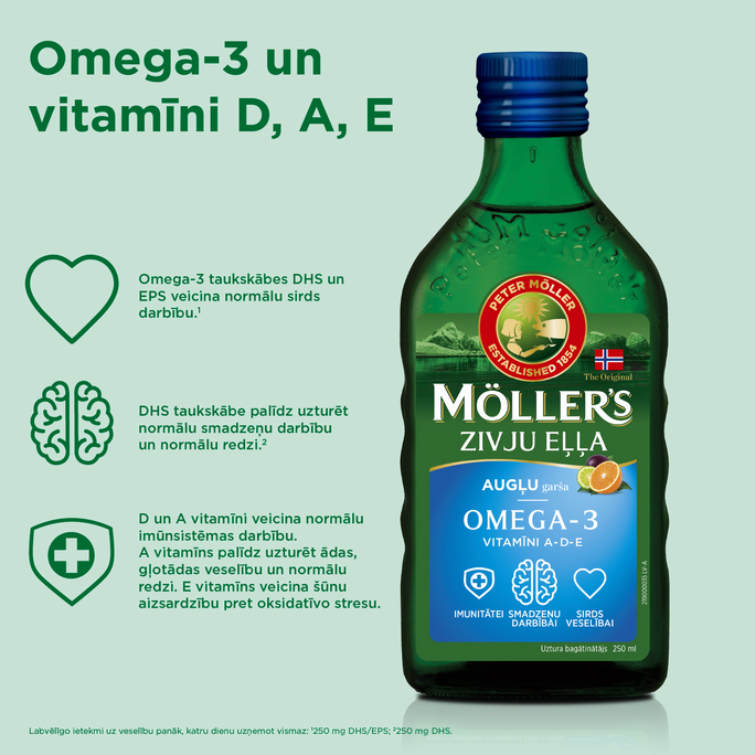 MOLLERS zivju eļļa (augļu garša), 250 ml - 2