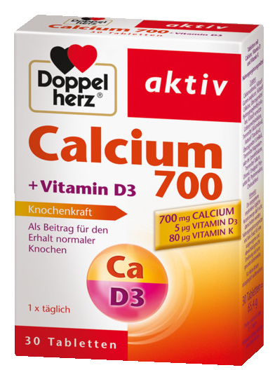 DOPPELHERZ Calcium 700 + Vitamin D3 tabletes, 30 gab. - 1