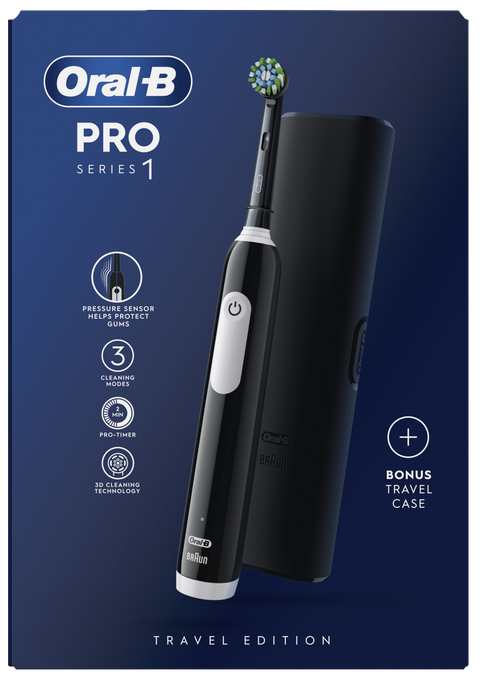 ORAL-B Pro 1 Black ar ceļojumu futrāli elektriskā zobu birste, 1 gab. - 1