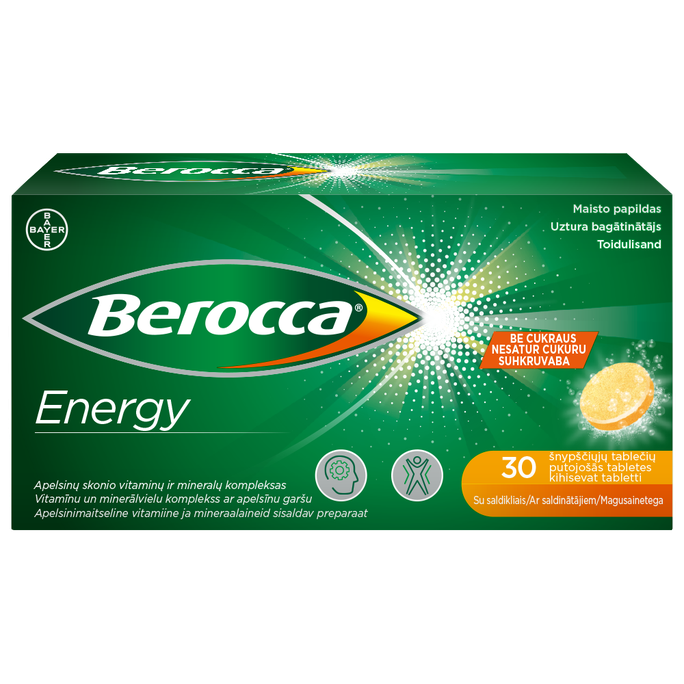 BERROCA Energy putojošās tabletes, 30 gab. - 2