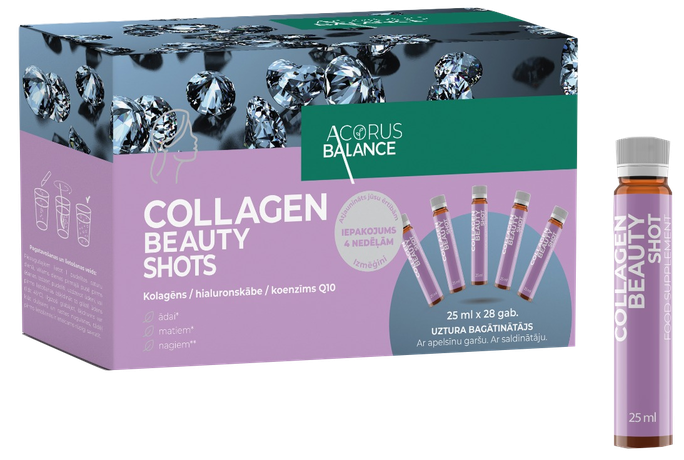 ACORUS BALANCE Collagen Beauty Shots, ar Apelsīna Garšu, 25 ml ampulas, 28 ml - 1