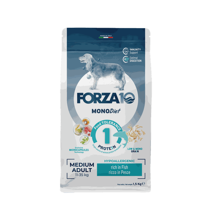 FORZA10 Monodiet Medium Adult Ar Zivi, Suņiem sausā barība, 1.5 kg - 1