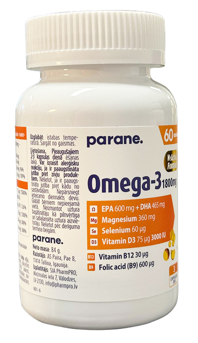 PARENE Omega-3 1800 mg + Magnesium + Selenium + Vitamin D3 kapsulės, 60 vnt. - 1