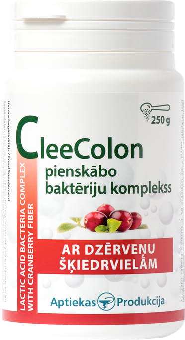 APTIEKAS PRODUKCIJA CleeColon Pienskābo Baktēriju Komplekss Ar Dzērveņu Šķiedrvielām pulveris, 250 g - 1