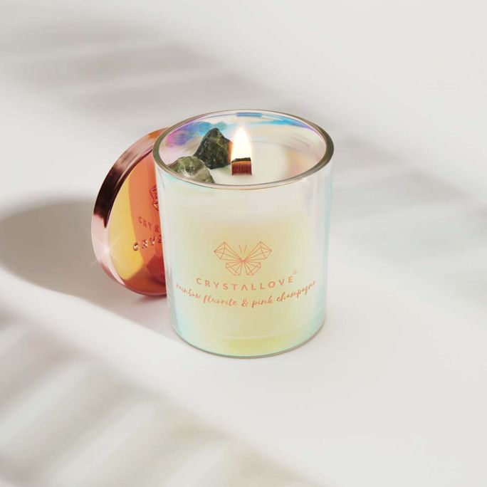 CRYSTALLOVE Rainbow Fluorite & Champagne Soy aromātiskā svece, 1 gab. - 4