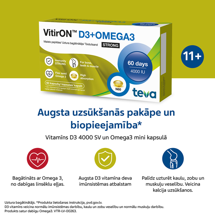 VITIRON D3 4000 SV + Omega3 Strong kapsulas, 60 gab. - 2