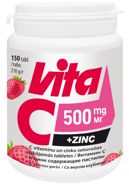 VITABALANS Vita C 500 mg + Zinc sūkājamās tabletes, 150 gab. - 1