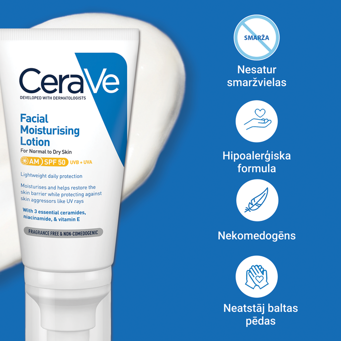 CERAVE Moisturising SPF 50 sejas krēms, 52 ml - 4