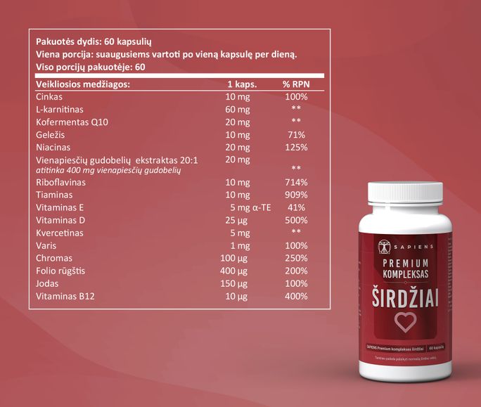 SAPIENS Premium Heart Complex kapsulės, 60 vnt. - 3