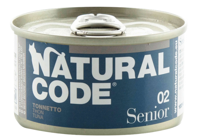 NATURAL CODE Senior 02 Tuncis konservi kaķiem, 85 g - 1