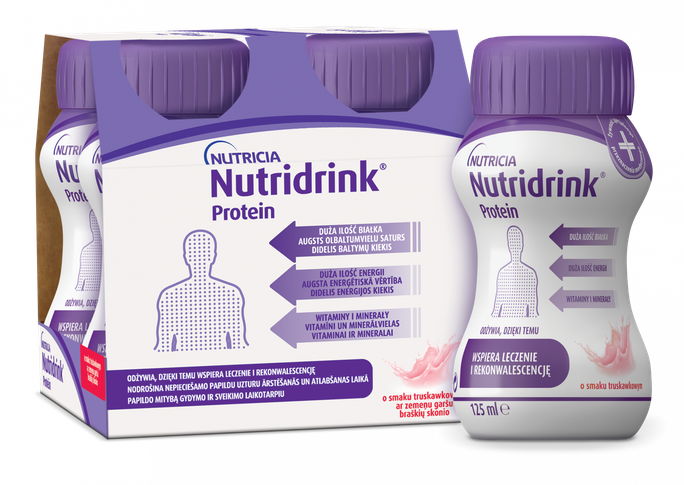 NUTRICIA Nutridrink Protein ar zemeņu garšu 125 ml dzēriens, 4 gab. - 1