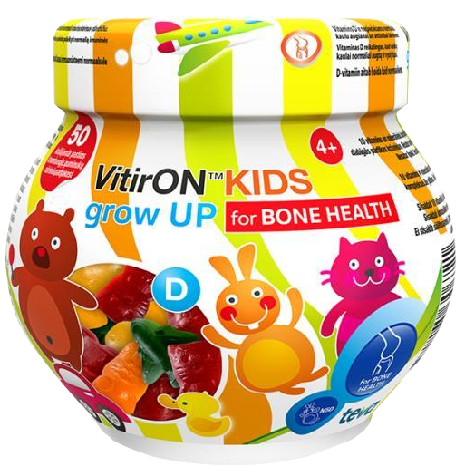 VITIRON Kids Grown UP (4+ g.v.) kaulu veselībai košļājamās pastilas, 50 gab. - 1