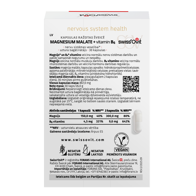 SWISS OVIT Magnesium Malate 150 mg + Vit. B6 kapsulas, 30 gab. - 4