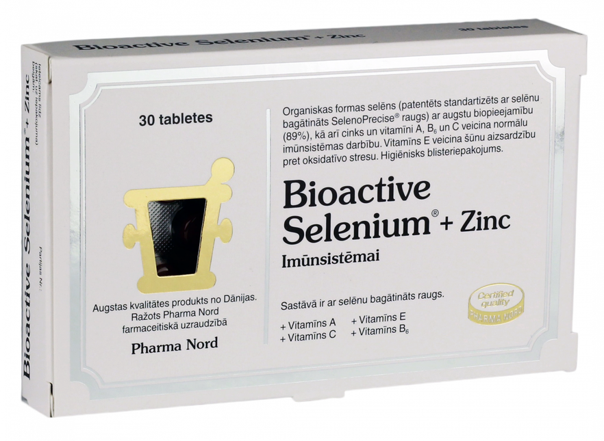 BIOACTIVE Selenium + Zinc tabletes, 30 gab. Piegāde visā Latvijā