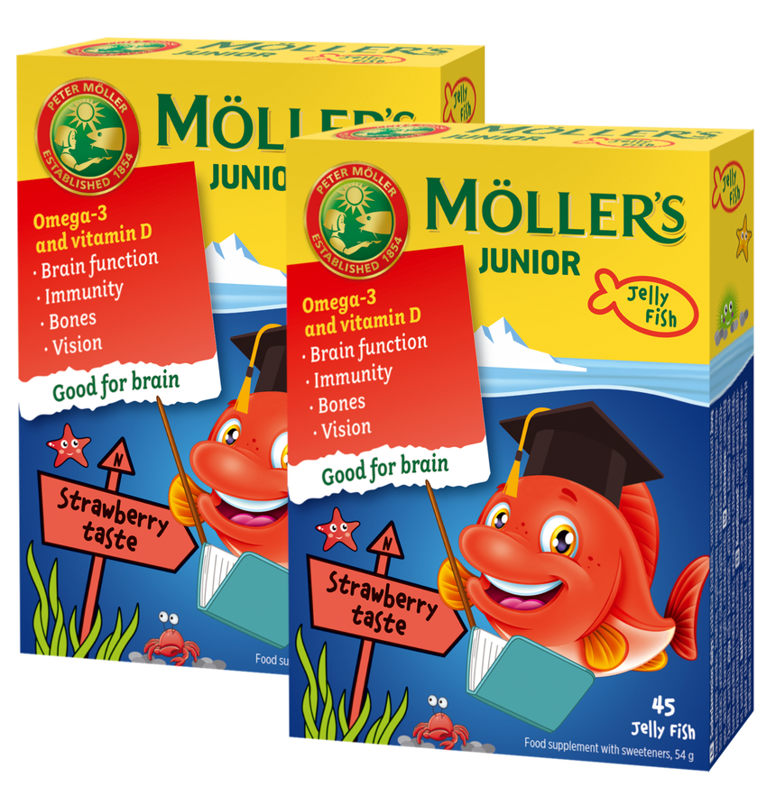 MOLLERS JUNIOR (strawberry flavor) (1+1) jelly fishes, 45 pcs. | Mēness ...